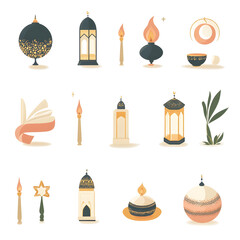 Obraz premium A set of icons a minimalist Eid Al-Fitr