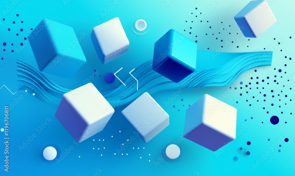Aufkleber a 3d abstract design showcasing a blue geometric background with cube elements.