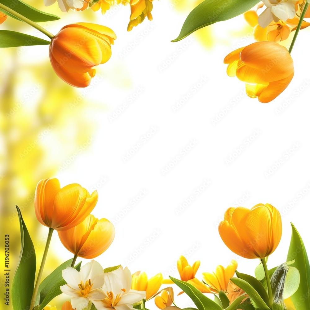 Poster Bright spring flowers creating a vibrant border with copy space for text and design elements. Generative AI
