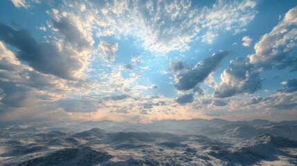 Dramatic Sky over a Distant Mountain Range with Soft Light and Cloud Formations