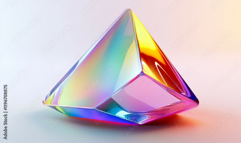 Poster a colorful refraction effect on an abstract glass shape, created with 3d rendering.