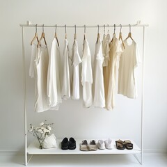 female capsule summer wardrobe in white room