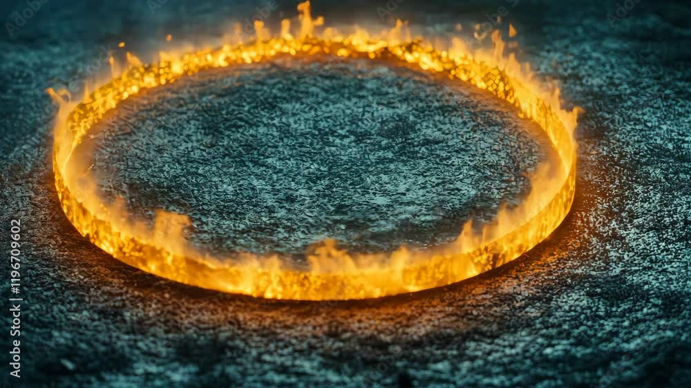 Aufkleber flames form a glowing circle on the ground at night creating a striking visual effect