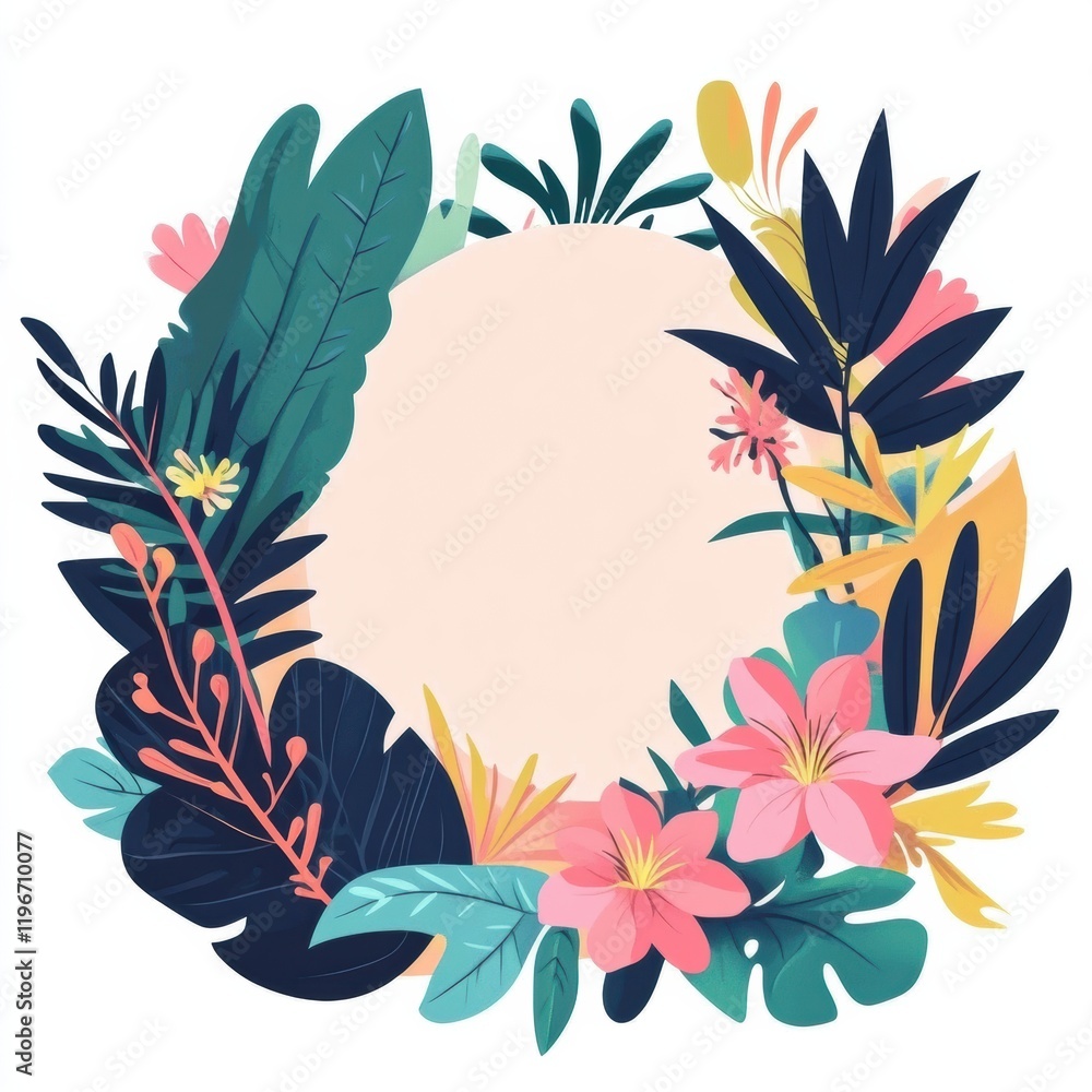 Leinwandbilder floral frame design with colorful leaves and flowers, perfect for adding personalized text or messag
