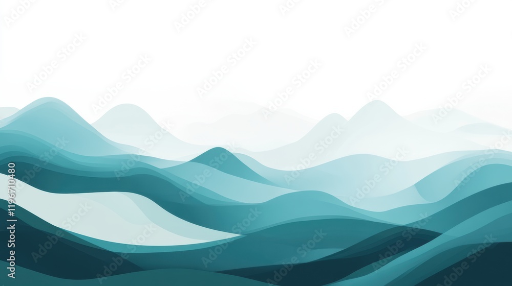 Poster abstract landscape design with flowing teal waves and empty space for text. generative ai