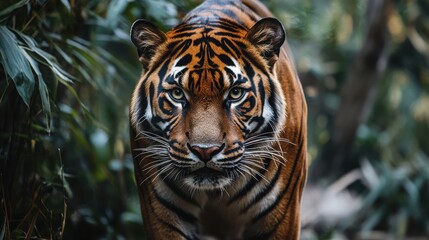 Fototapeta premium Majestic tiger in lush green foliage