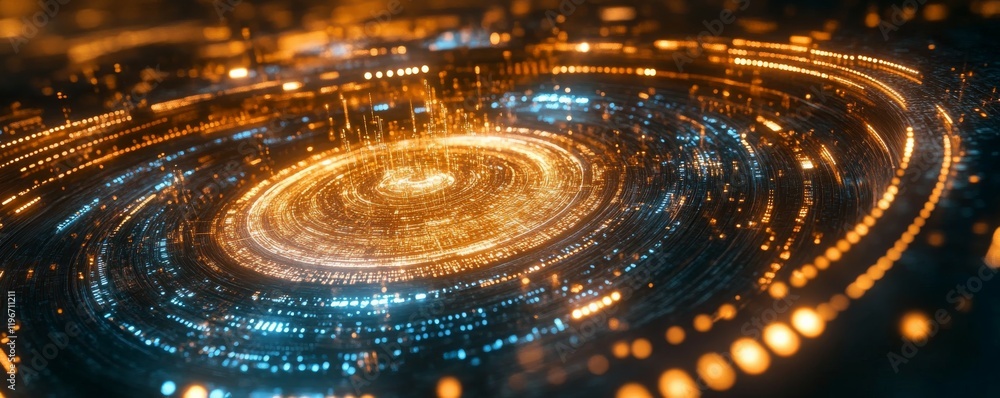 Poster a 3d illustration representing digital cyber network technology. it includes a global database, netw