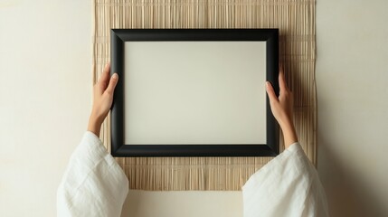 Blank Frame on a Bamboo Mat, Minimalist Aesthetic