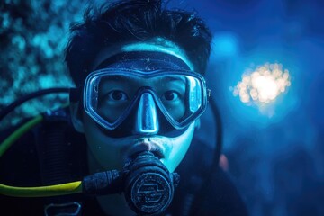 Scuba diver exploring vibrant underwater scene. Adventure and marine conservation concepts.