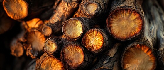 Logs stacked in preparation for winter, showcasing wood grain texture and warm colors ideal for rustic home decor, sustainable wood options, or nature photography.