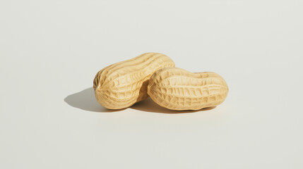 Peanut Pods Minimal: Two peanut pods lie side-by-side in a minimalist composition against a subtle background,  perfectly highlighting their textured surface and  organic forms.