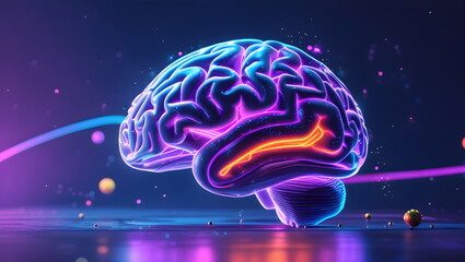 Fototapeta premium Futuristic Digital Brain Representation with Neon Lights