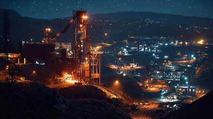 Fototapeta premium Night View of a Copper Mine Head in NSW, Australia
