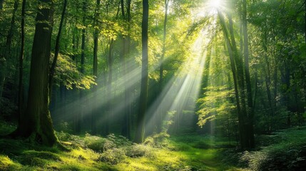 Fototapeta premium Rainforest with sunlight beams 