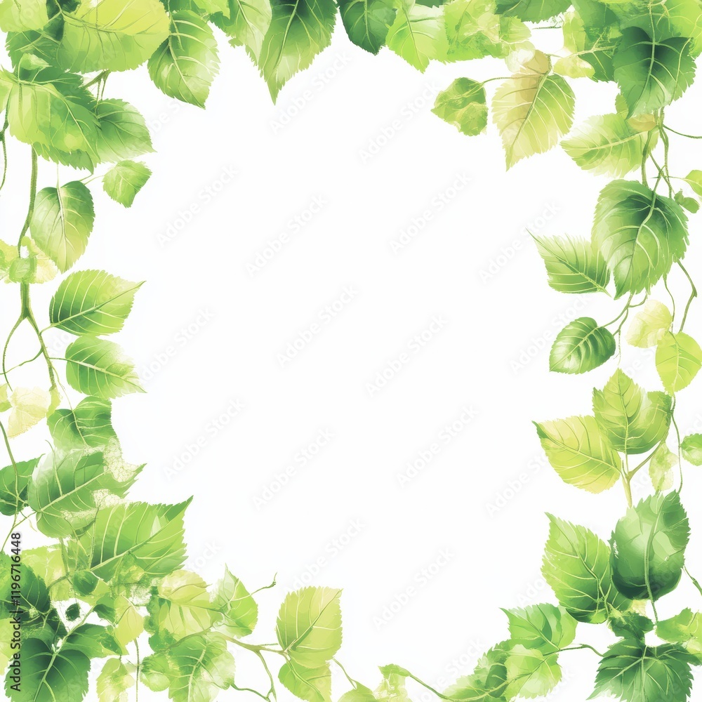 Poster elegant green leaf border design with ample space for text and creative projects. generative ai