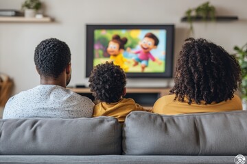 Fototapeta premium Family enjoying animated show together in cozy living room