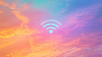 Colorful sunset sky with wireless signal icon glowing softly