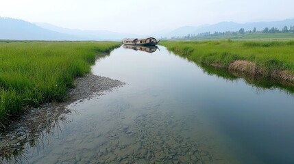 Calm Canal in Lush Green Landscape