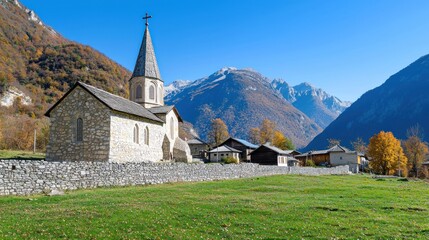 Alpine Village Church in Autumn