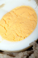 Close up of a Cut Scotch Hen Egg With Whites and Yolk Boiled