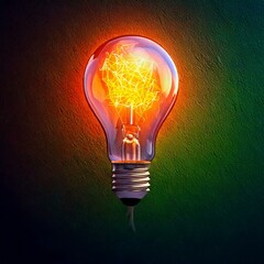 A vibrant light bulb radiating a warm red glow, symbolizing passion, energy, and innovation against a serene green backdrop.