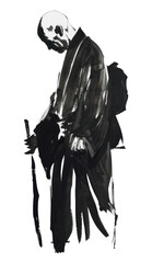 PNG Monk Japanese minimal painting art illustrated.