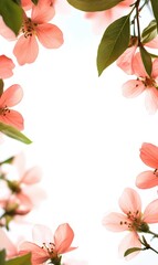 Fototapeta premium Pink blossoms framing an empty space for a creative design or text layout. Generative AI