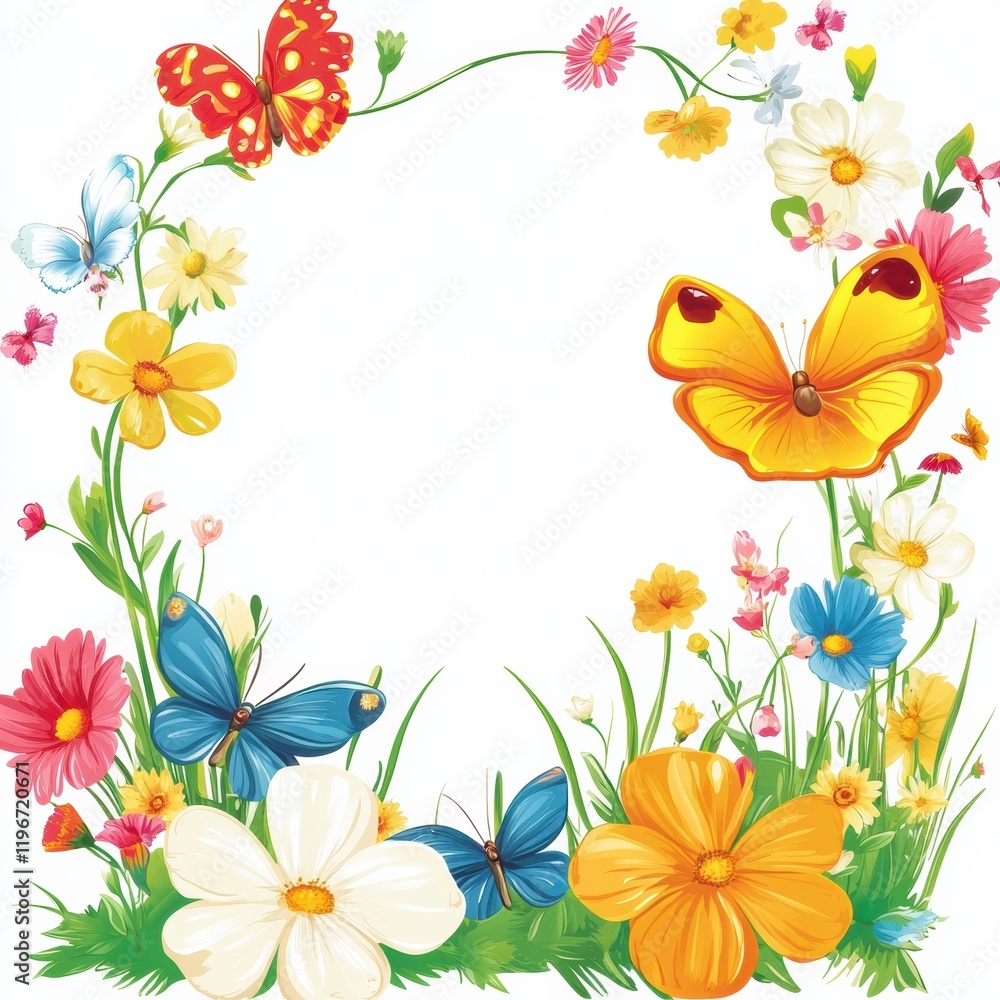 Leinwandbilder colorful butterfly and flower border design with empty space for text suitable for invitations or an