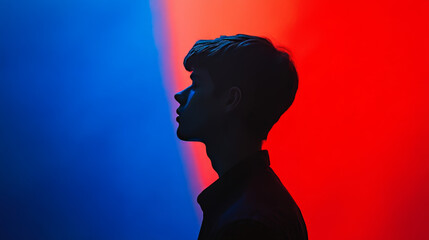 Silhouette of Man Against Bright Colorful Gradient