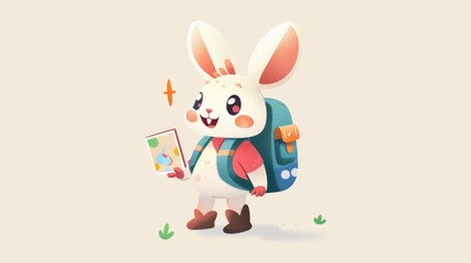 Fototapeta premium Design a vector rabbit character for a children's book, complete with a backpack and a map, ready for an adventure. 