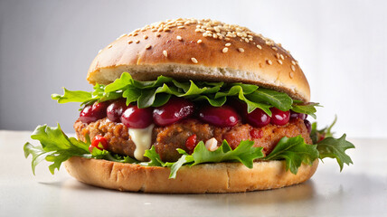 Cheeseburger with fresh arugula and salsa