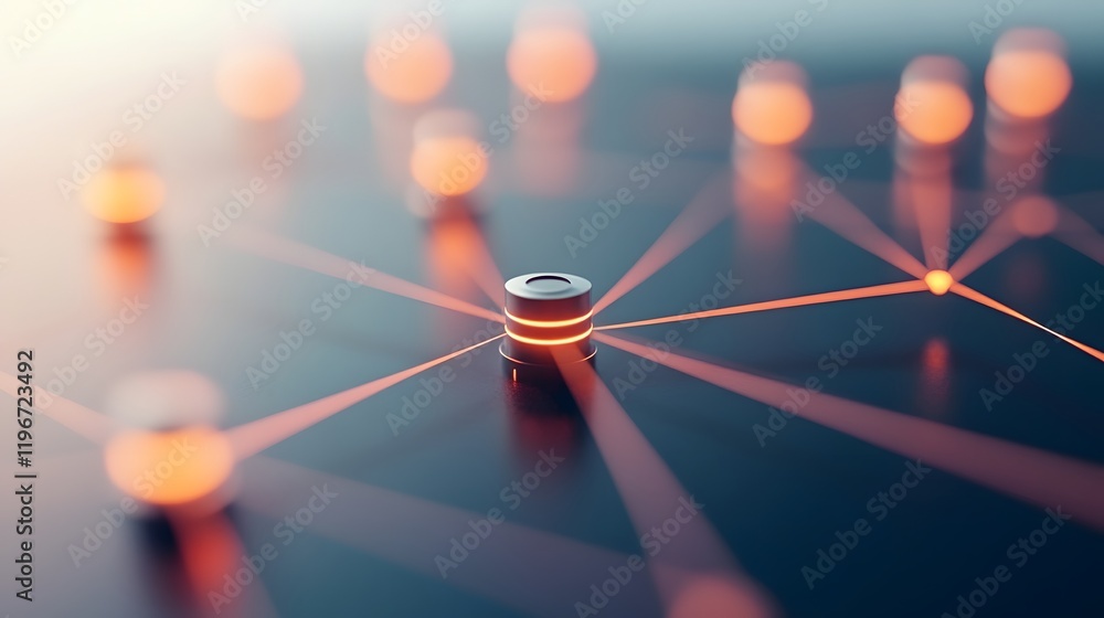 Poster interconnected network of futuristic iot devices with glowing lines on white background