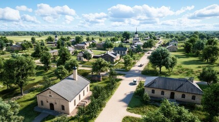 Fototapeta premium Serene Village Landscape