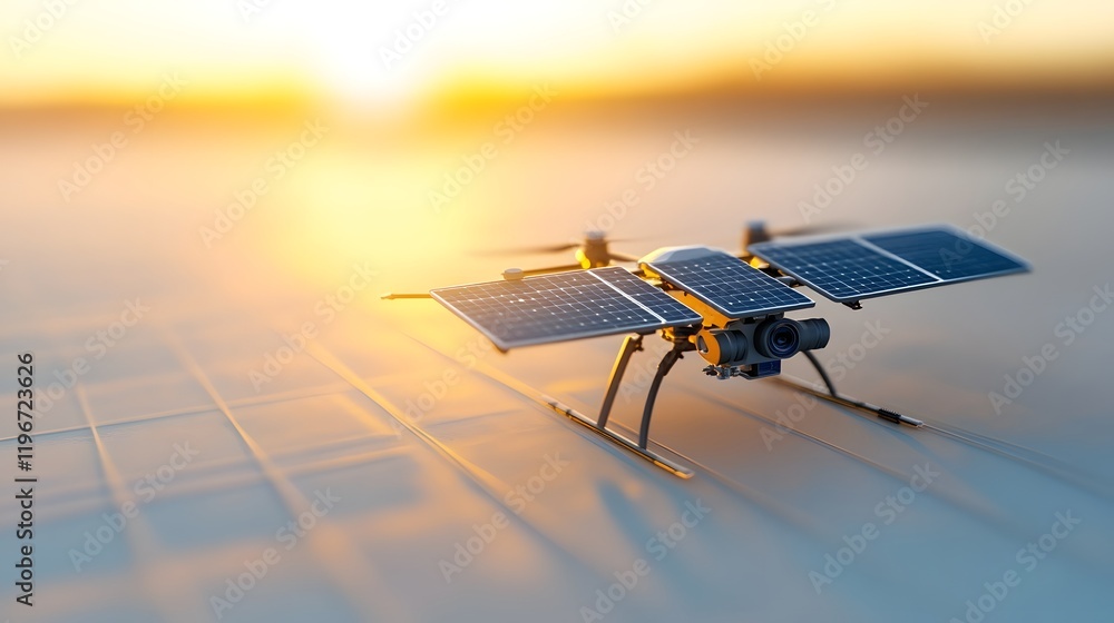 Poster an advanced solar powered drone with dynamic angles and renewable tech innovation on isolated white