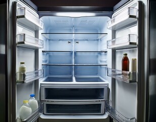 Inside an empty fridge with shelf space