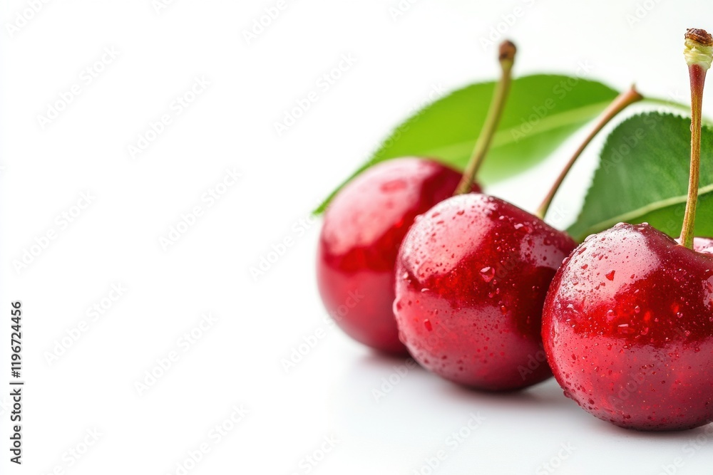 Poster fresh cherries with water droplets ideal for text placement and creative layouts. generative ai