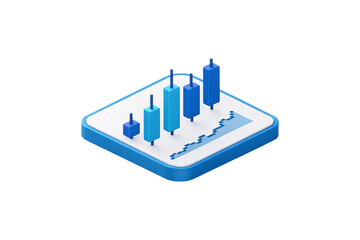 Fototapeta premium 3D candlestick chart in varying blue shades, presenting financial trends on a minimalist white base, emphasizing clarity and data-driven insights. Isolated on a transparent background