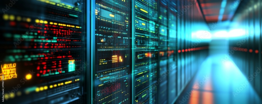 Poster a global data repository. a 3d image of a motherboard, processor, cpu, and quantum computer