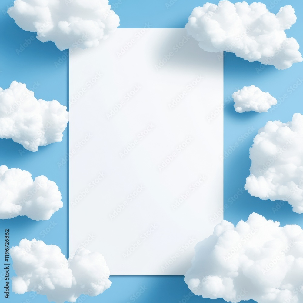 Aufkleber Blank canvas surrounded by fluffy clouds against a bright blue sky for creative design projects. Generative AI