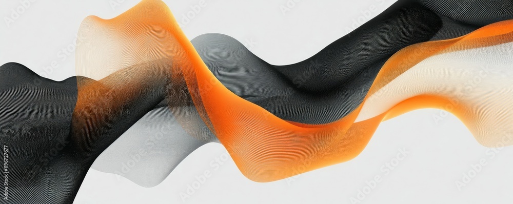 Poster abstract curved black and orange lines with dynamic flow.