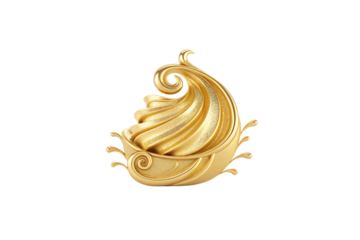 A dynamic golden spiral structure with glittering accents, resembling swirling water or energy waves, exuding luxury, creativity, and fluidity in design, isolated on a transparent background