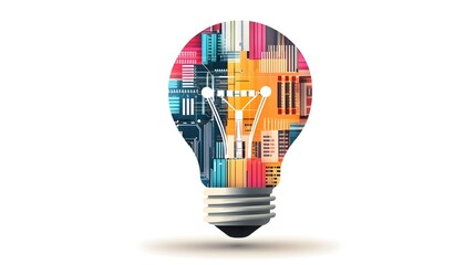 Fototapeta premium Innovative Lightbulb Made of Circuit Boards with Bold Colors on White Background