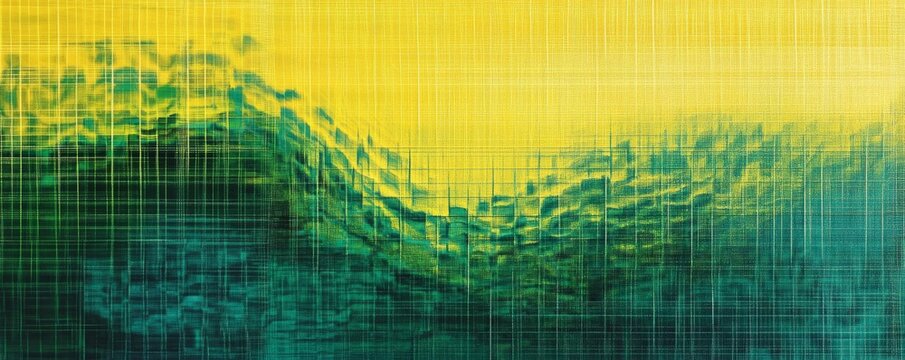 Abstract digital sound waves in vibrant yellow and green grid.
