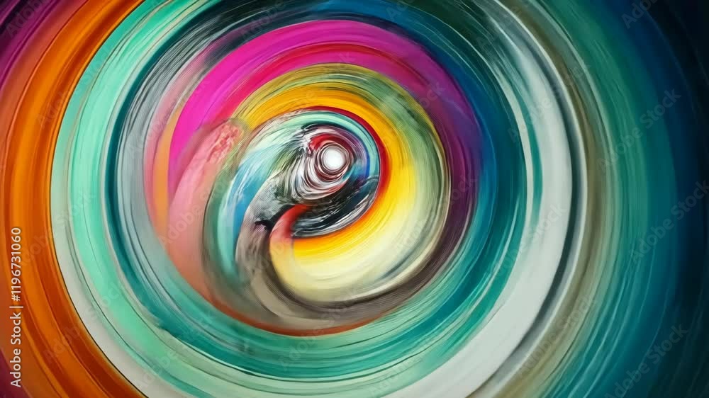 Poster vibrant swirling colors create hypnotic motion in a circular pattern with a central focal point