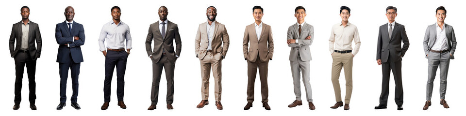 PNG Diverse men in professional attire, element set on transparent background