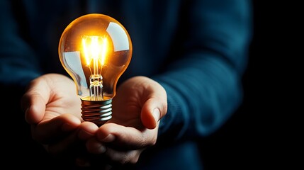 Hands Gently Holding Glowing Lightbulb   Symbol of Innovation and Creativity