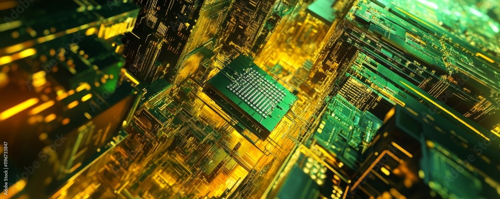 Aufkleber a global data repository. a 3d image of a motherboard, processor, cpu, and quantum computer