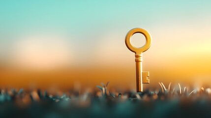 Floating Golden Key Symbolizing the Unlocking of Life s Purpose in a Serene Ethereal Landscape