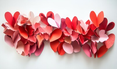 A Valentine's Day-themed creation with red and pink paper hearts set against a white backdrop.