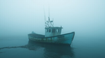 Obraz premium A fishing boat came out of the mist